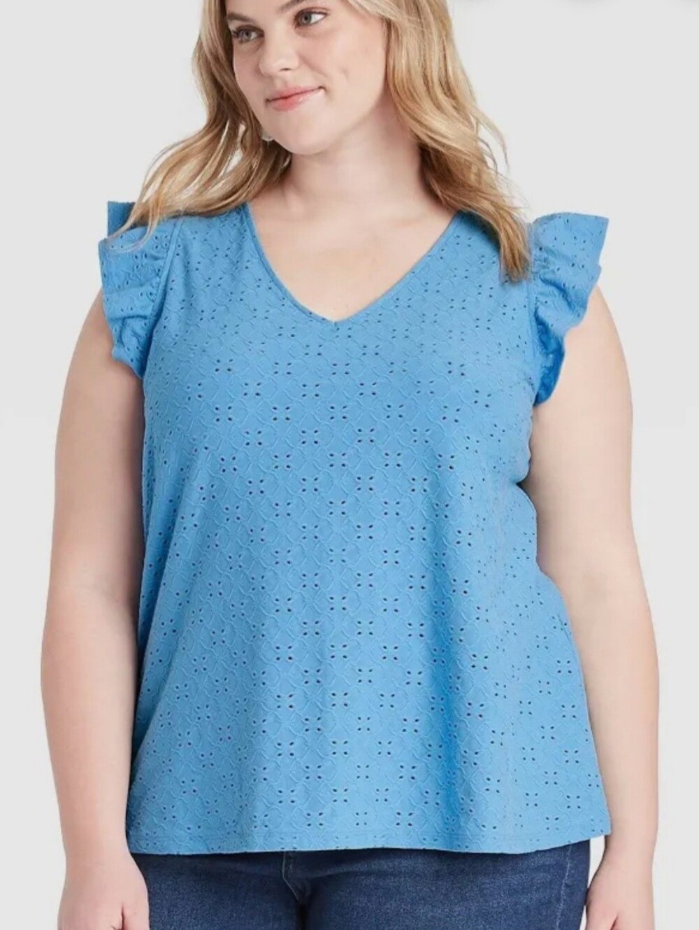 Ava & Viv Eyelet Ruffled Sleeveless Blouse